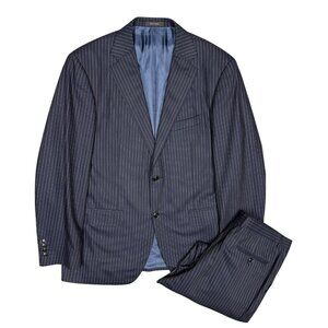 Injoy Reda Superior Wool Full Canvas Flannel Suit 2pc Pinstripe Blue 44R 36x31